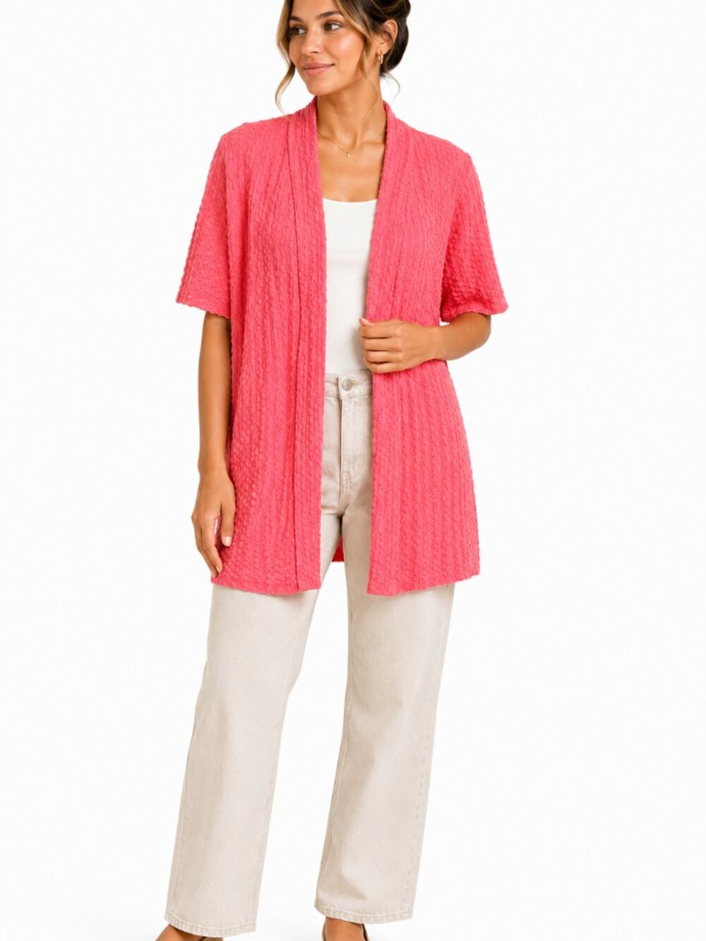 Anthony Original Pink Textured Open Front Cardigan Small